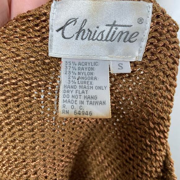 Vintage Christine Geometric Design Sweater Brown Cream Angora 80s Work Size S - Picture 9 of 10